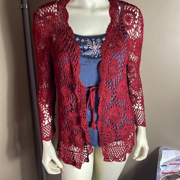 Handmade Sweaters - Handmade Crochet Open Knit Cardigan Cover Up Sweater Medium